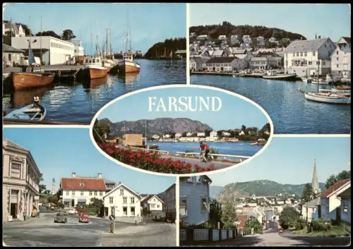 Postcard Farsund-Havnegaten Mehrbildkarte mit 5 Ortsansichten 1985