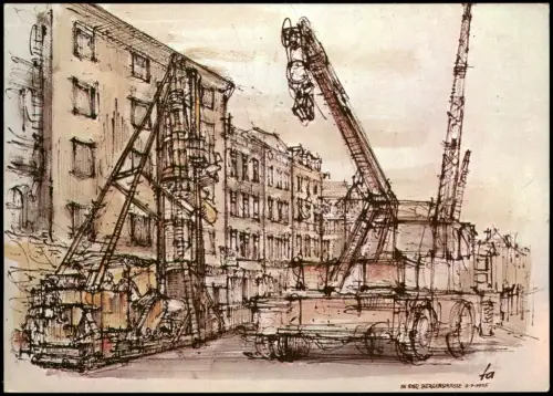 Frankfurt am Main Tunnelbauten Bergerstraße Federzeichnung von Ferry Ahrlé 1987