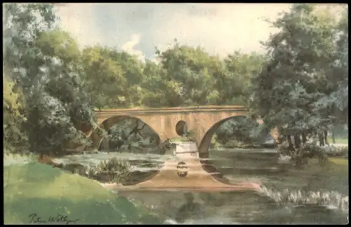 Weimar Schloss-Brücke Weimarer Park nach Aquarellen von Peter Woltze 1930