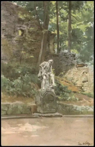 Weimar Shakespeare Denkmal Weimarer Park nach Aquarell Peter Woltze 1930