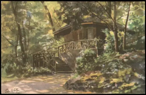 Ansichtskarte Weimar Borkenhäuschen nach Aquarell von Peter Woltze 1930