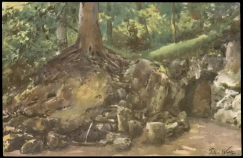 Weimar Gesundbrunnen und Höhleneingang Park Aquarell von Peter Woltze 1930