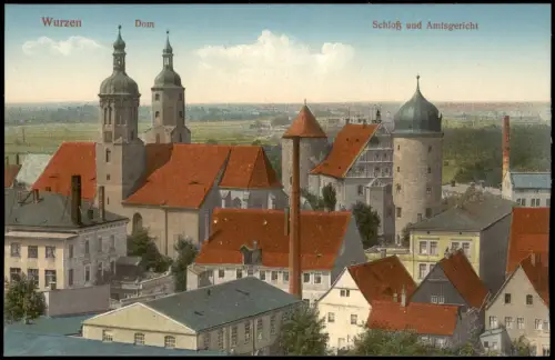 Ansichtskarte Wurzen Schloß und Amtsgericht Dom 1915