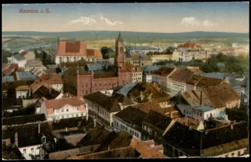 Ansichtskarte Kamenz Kamjenc Blick über die Dächer der Stadt 1915