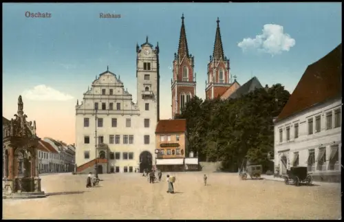 Ansichtskarte Oschatz Marktplatz Rathaus 1915
