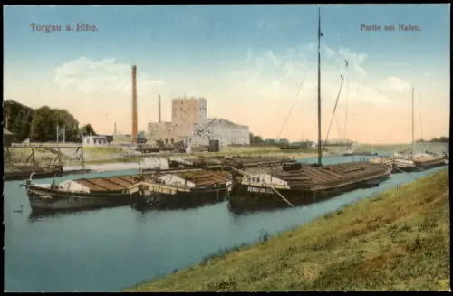 Ansichtskarte Torgau Partie am Hafen. 1915
