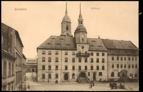 Ansichtskarte Roßwein Marktplatz und Rathaus 1915