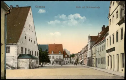 Ansichtskarte Grimma Markt mit Brückenstraße 1915