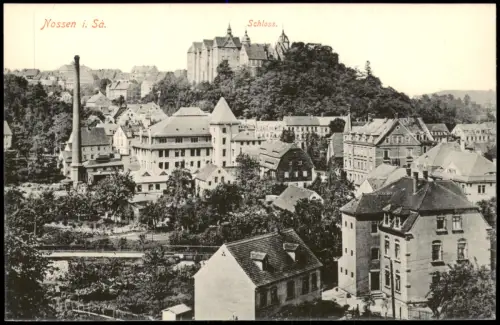 Ansichtskarte Nossen Schloss. Stadtpartie. Fabrik 1915