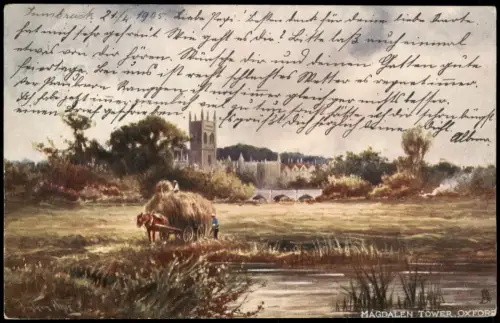 Postcard Oxford Magdalen Tower, Farmer, Landwirt bei der Arbeit 1910