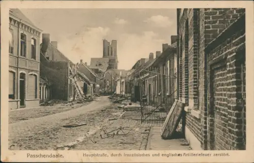 Ansichtskarte  Feldpostkarte 1. Weltkrieg Passchendaale Hauptstraße 1915