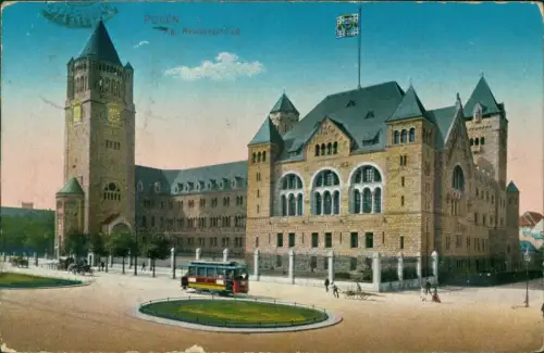 Posen Poznań Kgl. Residenzschloß, davor Tram Straßenbahn 1922