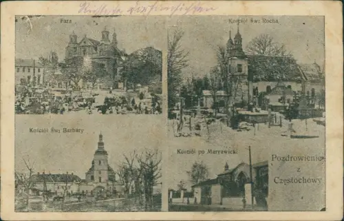 Postcard Tschenstochau Częstochowa 4 Bild Fara Kirchen 1915