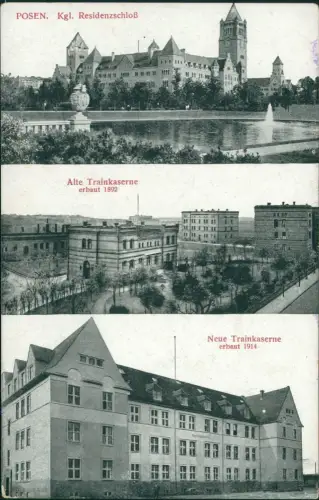 Postcard Posen Poznań Alte Trainkaserne u. Schloß 1913