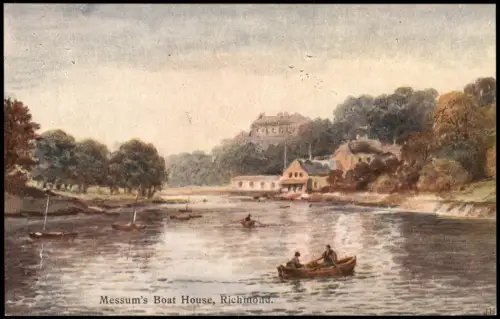 Postcard Richmond-London Messum's Boat House, Richmond 1910