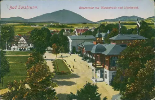 Bad Salzbrunn Szczawno-Zdrój Elisenhalle mit Wiesenhaus und Hochwald. 1926