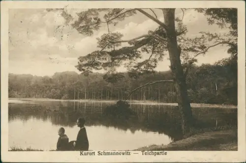 Ansichtskarte Schmannewitz-Dahlen Teichpartie - Mutter mit Kind 1925