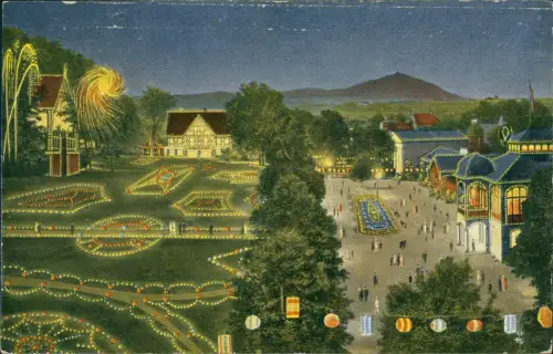 Postcard Bad Salzbrunn Szczawno-Zdrój Illumination der Kuranlagen 1918