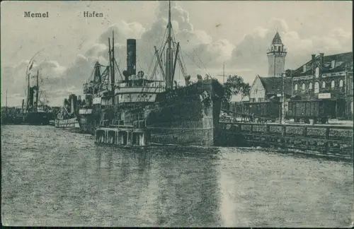 Postcard Memel Klaipėda Hafen Dampfer Bahnhof 1916  gel. Feldpost