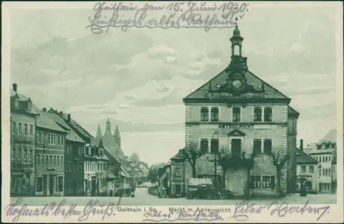 Ansichtskarte Geithain Marktplatz und Amtsgericht 1930