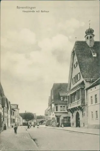 Ansichtskarte Sprendlingen (Rheinhessen) Hauptstraße mit Rathaus 1914