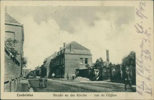 Postkaart Ten Brielen-Warneton Straße an der Kirche 1915  Feldpost