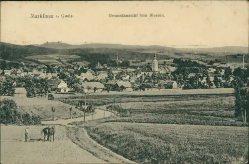 Postcard Marklissa Leśna Bauer auf Feld Stadt 1926