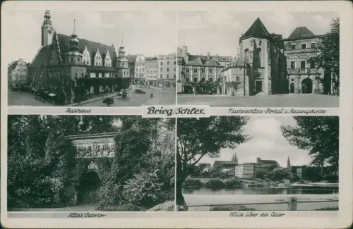 Postcard Brieg Brzeg 4 Bild Stadt Schloß 1935