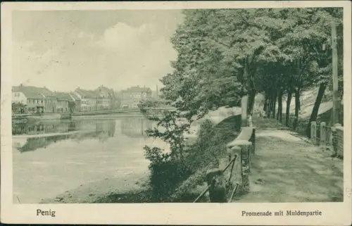 Ansichtskarte Penig (Mulde) Promenade mit Muldenpartie 1927