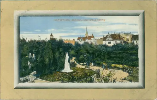 Ansichtskarte Magdeburg Königin Louise Garten 1912 Passepartout