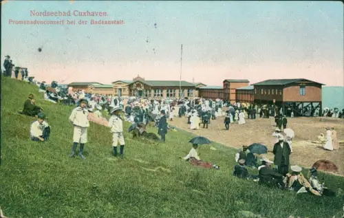 Ansichtskarte Cuxhaven Promenadenconzert bei der Badeanstalt. 1907
