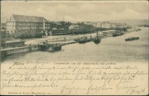 Ansichtskarte Mainz Totalansicht von der Rheinbrücke aus gesehen 1903