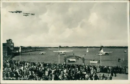 Ansichtskarte Dortmund Flugplatz Flughafen Flugzeuge 1938