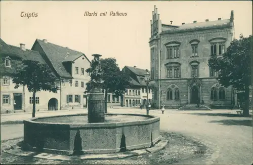 Ansichtskarte Triptis Markt mit Rathaus 1912