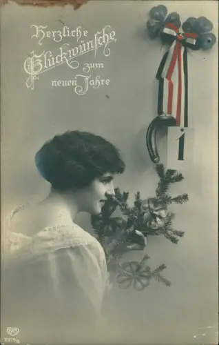 Ansichtskarte Sylvester New Year Frau Patriotika Fotokunst 1916 Stempel Gröditz