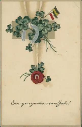 Neujahr Sylvester New Year Patriotika Glücksklee 1912 Prägekarte