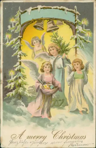 Ansichtskarte  Weihnachten Christmas Engel Glocken 1906 Prägekarte Brooklyn USA