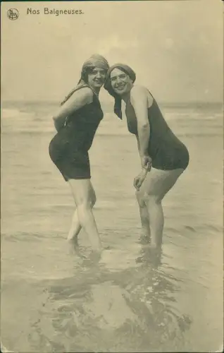 Postkaart Belgien Nos Baigneuses. Frauen im Badeanzug 1915