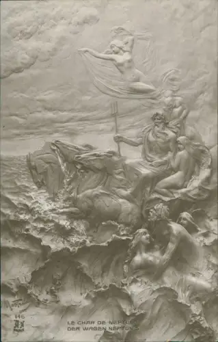 Ansichtskarte  Künstlerkarte lebendiger Marmor Neptun Erotik 1911
