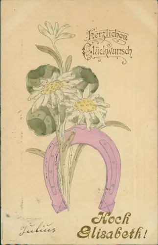 Ansichtskarte  Geburtstag Birthday Blumen Handcoloriert 1903 Goldprägung
