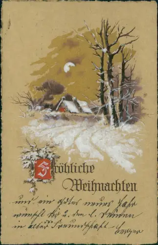 Weihnachten Christmas Winterlandschaft Mondschein 1912 Gold Stempel Königsberg