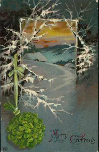 Christmas Weihnachten Winterlandschaft Nacht Glücksklee 1913 Gold