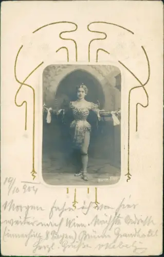 Tänzerin Norma Kopp Fotokarte JUGENDSTIL-Ornament 1912 Goldprägung