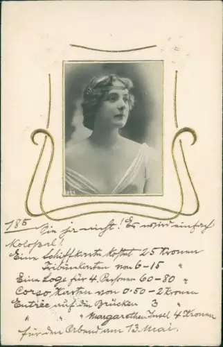 Frauen Porträt Goldornament Fotokarte Jugendstil 1903 Goldprägung