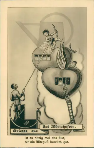 Ansichtskarte Bad Wörishofen Scherzkarte Herzen Armot Feuerwehr... 1938