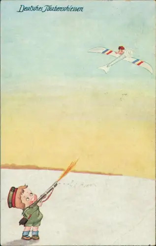 Patriotika Kinder Soldaten Deutschland Frankreich Deutsches Taúbenschießen 1916
