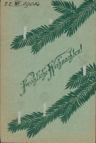 Weihnachten Christmas Tannenzweige Kerzen Schlicht 1912 Prägekarte