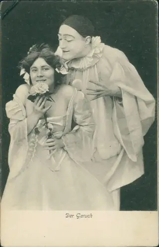 Ansichtskarte  Frau mit Blume Clown Pantomime Künstlerkarte 1912