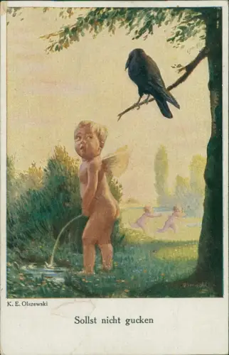 Künstlerkarte Kunstwerk K. E. Olszewski Sollst nicht gucken Engel 1922