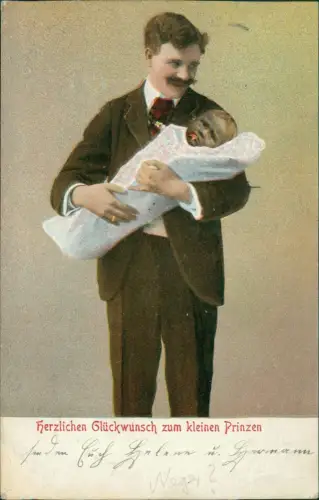 Ansichtskarte  Scherzkarte Herzlichen Glückwunsch zum kleinen Prinzen 1904